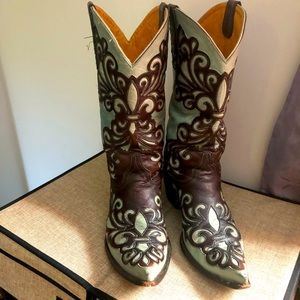 Old Gringo turquoise/brown leather cowboy boots